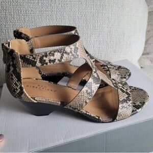New Directions Cream Devinda Snake Print Strappy Sandal Vegan Faux leather